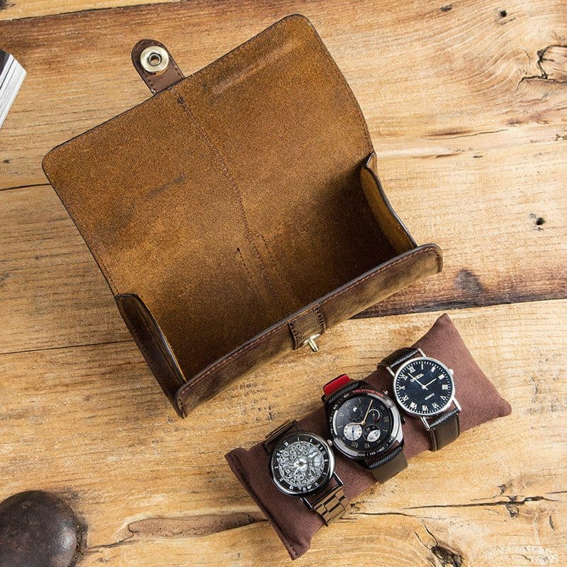 image-CONTACTS FAMILY Crazy Horse Leather Watch Box Round Buckle 3-Pack