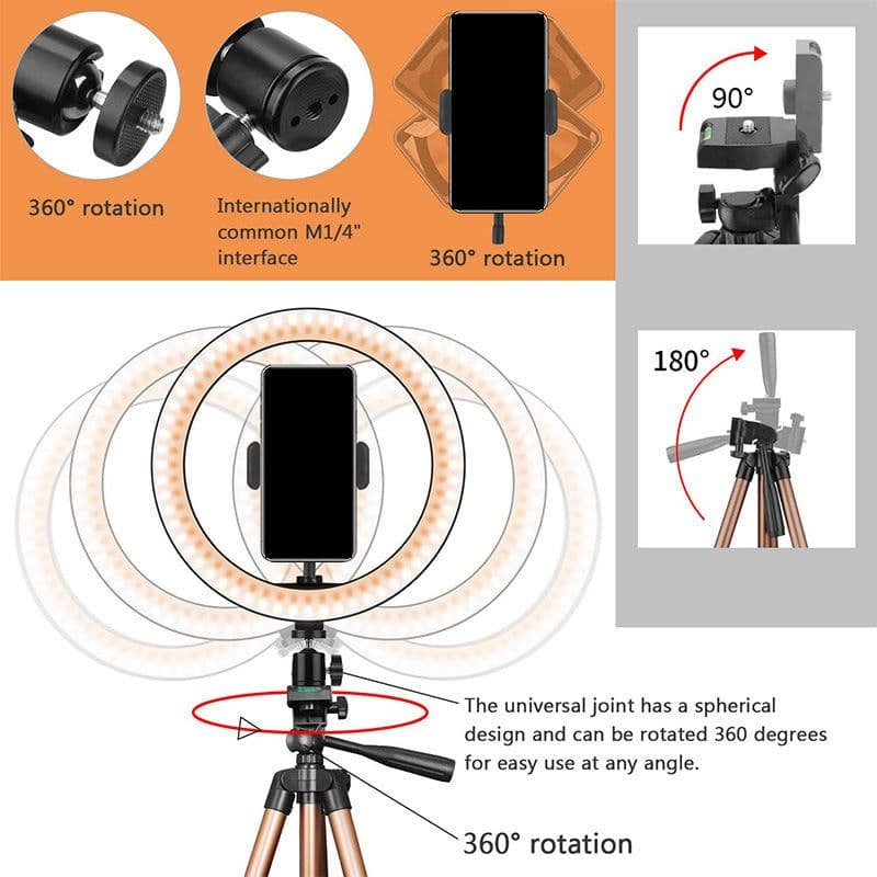 image-10 Inch Selfie Ring Light with 130cm Tripod Stand and Remote Control
