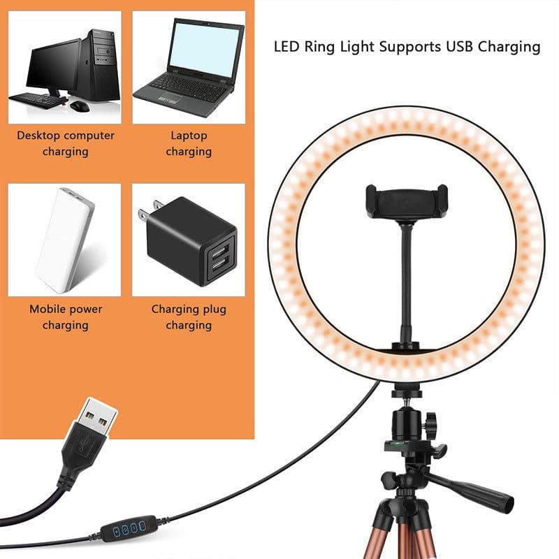 image-10 Inch Selfie Ring Light with 130cm Tripod Stand and Remote Control