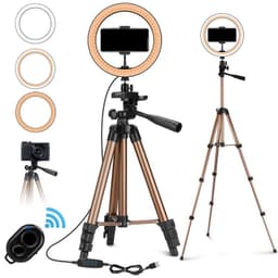 image-10 Inch Selfie Ring Light with 130cm Tripod Stand and Remote Control