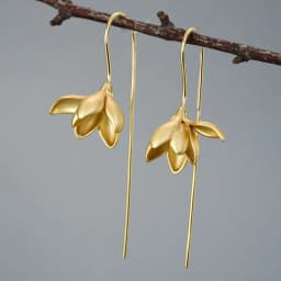 image-Sterling Silver S925 Magnolia Flower Drop Earrings Chinese Style