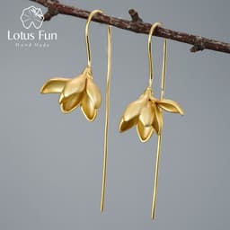 image-Sterling Silver S925 Magnolia Flower Drop Earrings Chinese Style