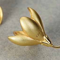 image-Sterling Silver S925 Magnolia Flower Drop Earrings Chinese Style