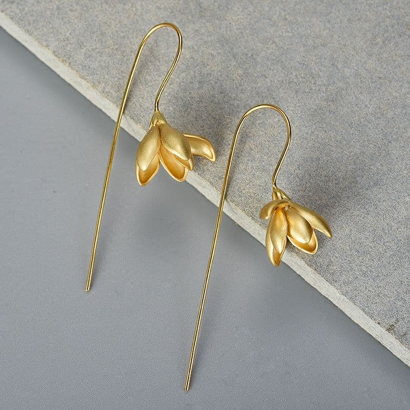 image-Sterling Silver S925 Magnolia Flower Drop Earrings Chinese Style