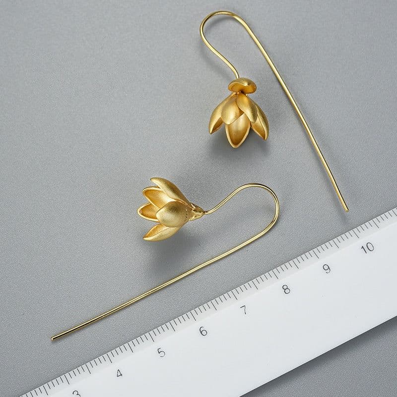 image-Sterling Silver S925 Magnolia Flower Drop Earrings Chinese Style