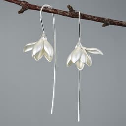 image-Sterling Silver S925 Magnolia Flower Drop Earrings Chinese Style