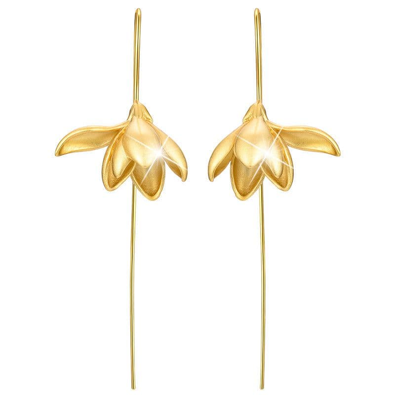 image-Sterling Silver S925 Magnolia Flower Drop Earrings Chinese Style