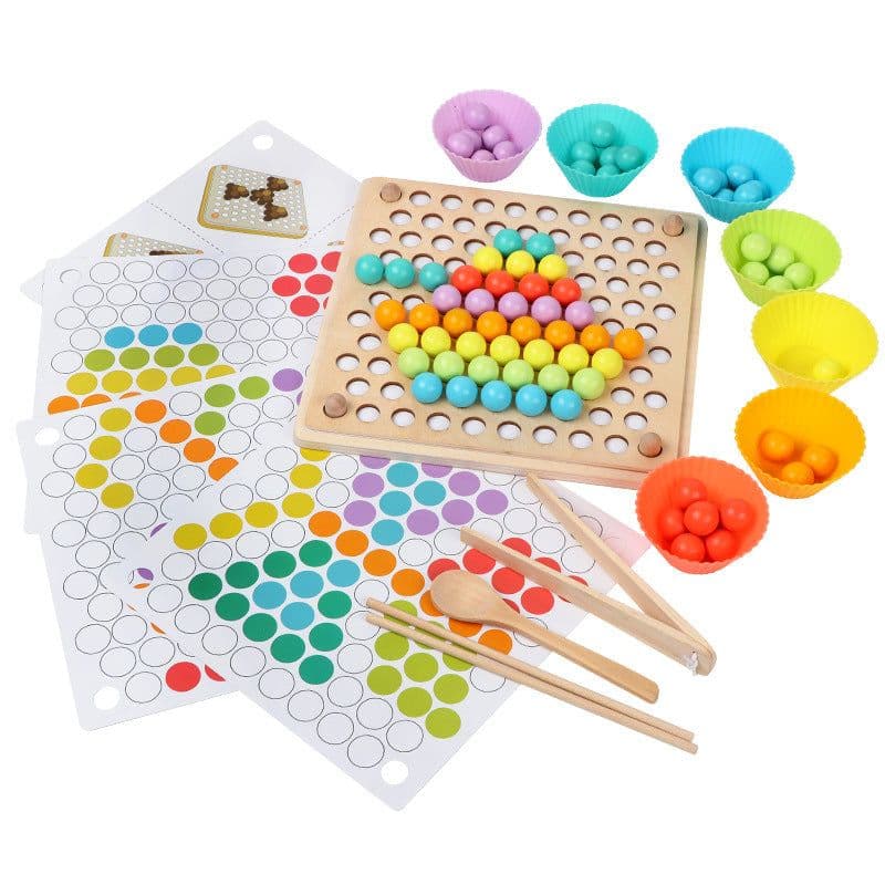 image-ohye Wooden Bead Clipping Puzzle Toy Hand-Eye Coordination Training