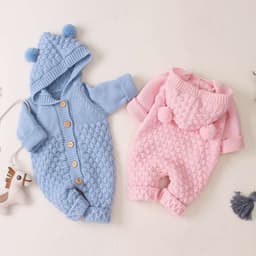 image-Baby Knitted Romper Hooded Sleeveless Jumpsuit Cotton Unisex