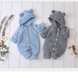 image-Baby Knitted Romper Hooded Sleeveless Jumpsuit Cotton Unisex