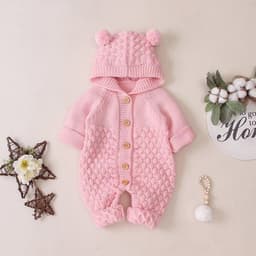 image-Baby Knitted Romper Hooded Sleeveless Jumpsuit Cotton Unisex