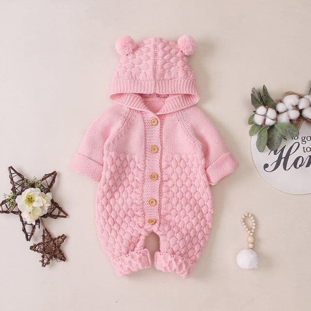image-Baby Knitted Romper Hooded Sleeveless Jumpsuit Cotton Unisex