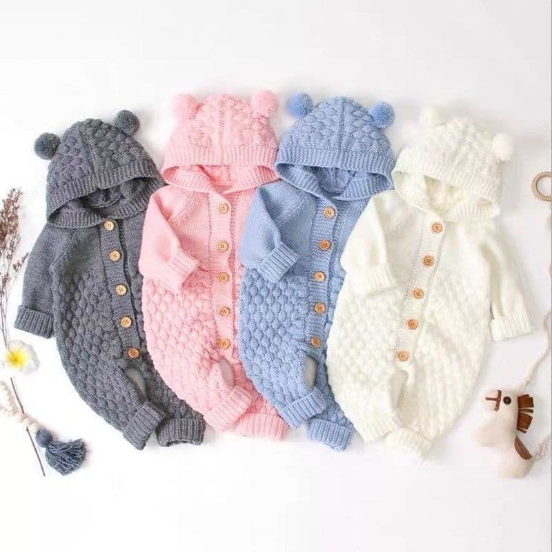 image-Baby Knitted Romper Hooded Sleeveless Jumpsuit Cotton Unisex
