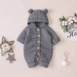 image-Baby Knitted Romper Hooded Sleeveless Jumpsuit Cotton Unisex