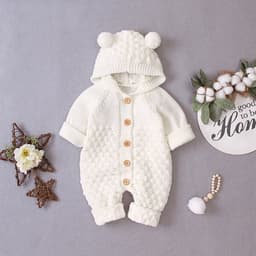 image-Baby Knitted Romper Hooded Sleeveless Jumpsuit Cotton Unisex