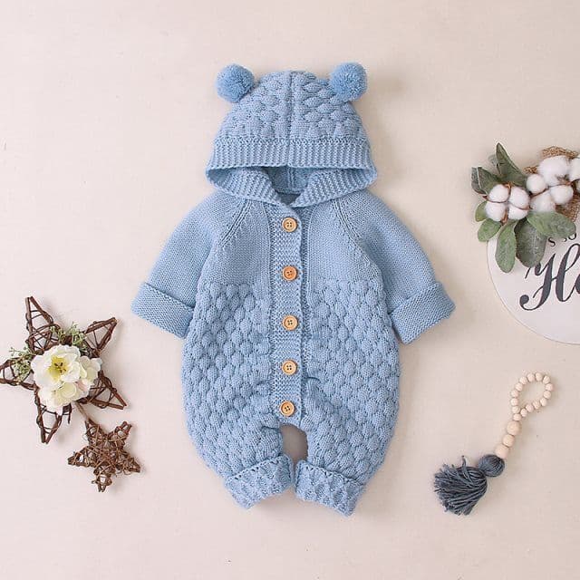 image-Baby Knitted Romper Hooded Sleeveless Jumpsuit Cotton Unisex
