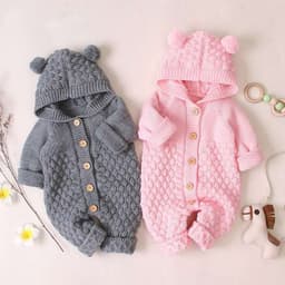 image-Baby Knitted Romper Hooded Sleeveless Jumpsuit Cotton Unisex