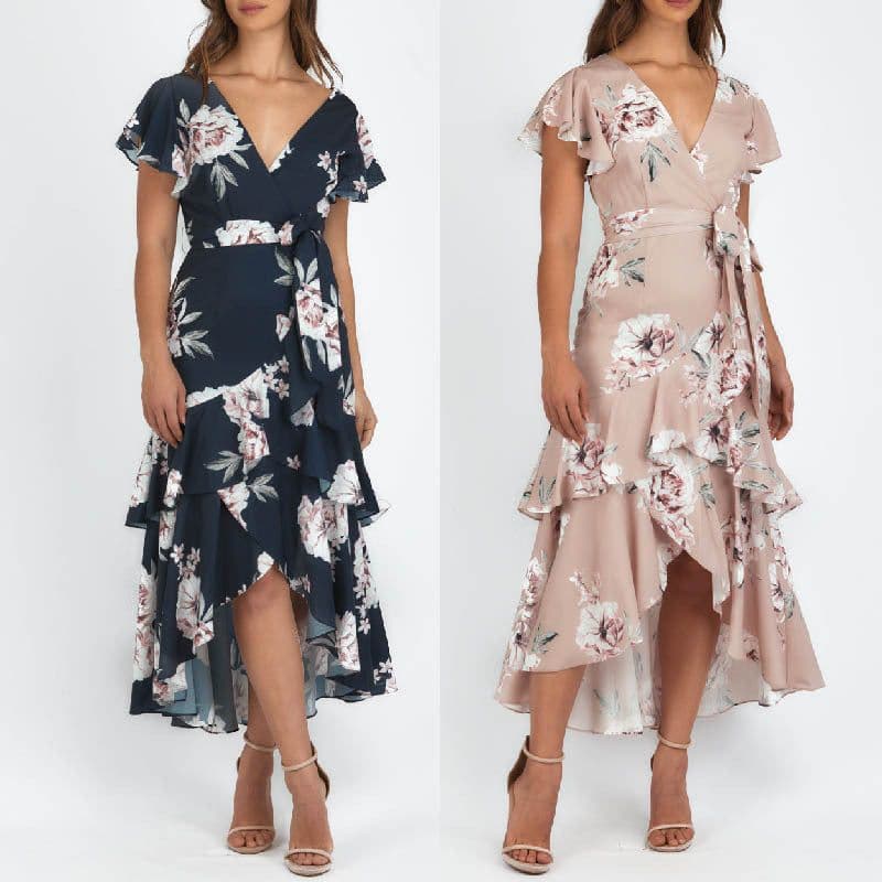 image-Women's V-Neck Short Sleeve Digital Print Irregular Dress