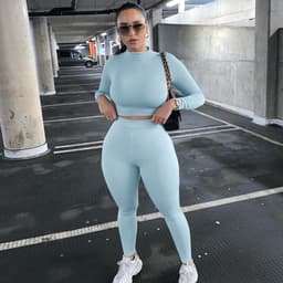 image-Women's Green 2-Piece Tracksuit Long Sleeve Top Pencil Pants Set