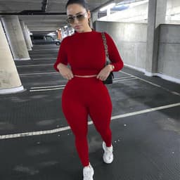 image-Women's Green 2-Piece Tracksuit Long Sleeve Top Pencil Pants Set