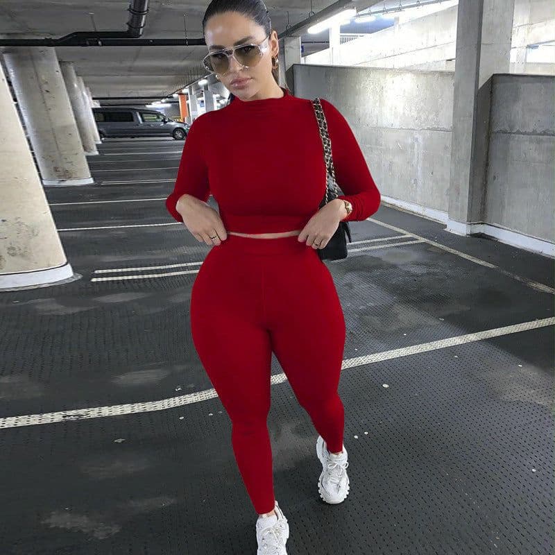 image-Women's Green 2-Piece Tracksuit Long Sleeve Top Pencil Pants Set