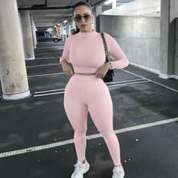 image-Women's Green 2-Piece Tracksuit Long Sleeve Top Pencil Pants Set