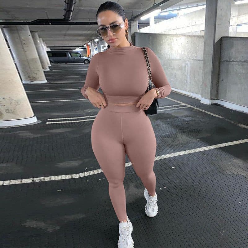 image-Women's Green 2-Piece Tracksuit Long Sleeve Top Pencil Pants Set