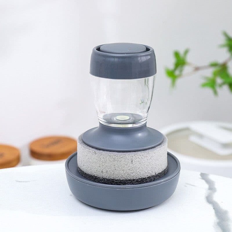 image-Kitchen Dish Brush with Liquid Soap Dispenser Press Type Sponge Head