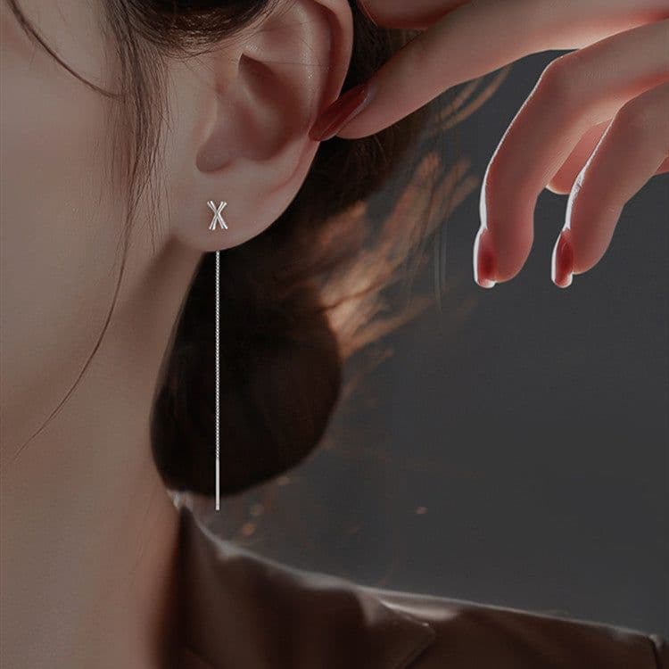 image-Sterling Silver Letter Earrings Korean Style Ear Wire EX2-614