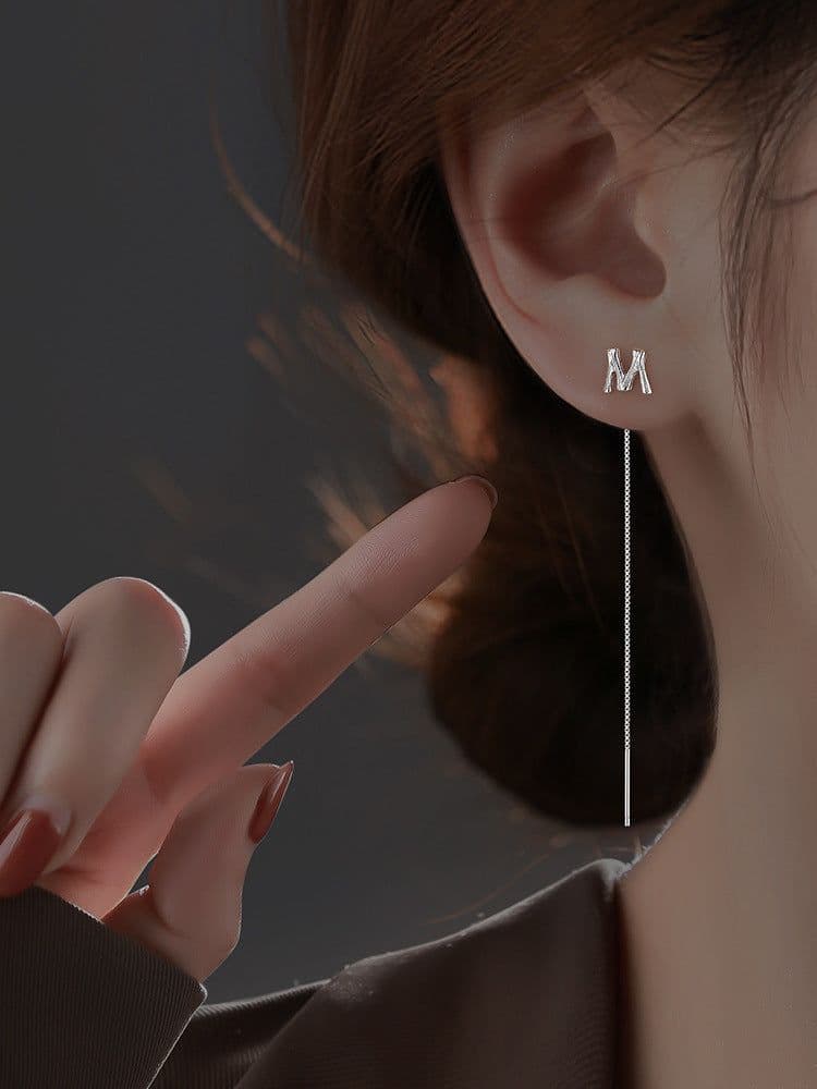 image-Sterling Silver Letter Earrings Korean Style Ear Wire EX2-614
