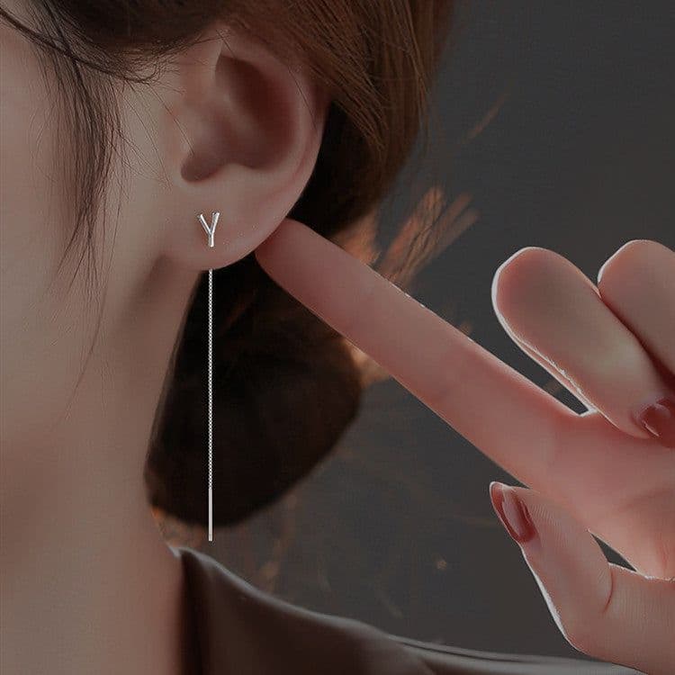image-Sterling Silver Letter Earrings Korean Style Ear Wire EX2-614