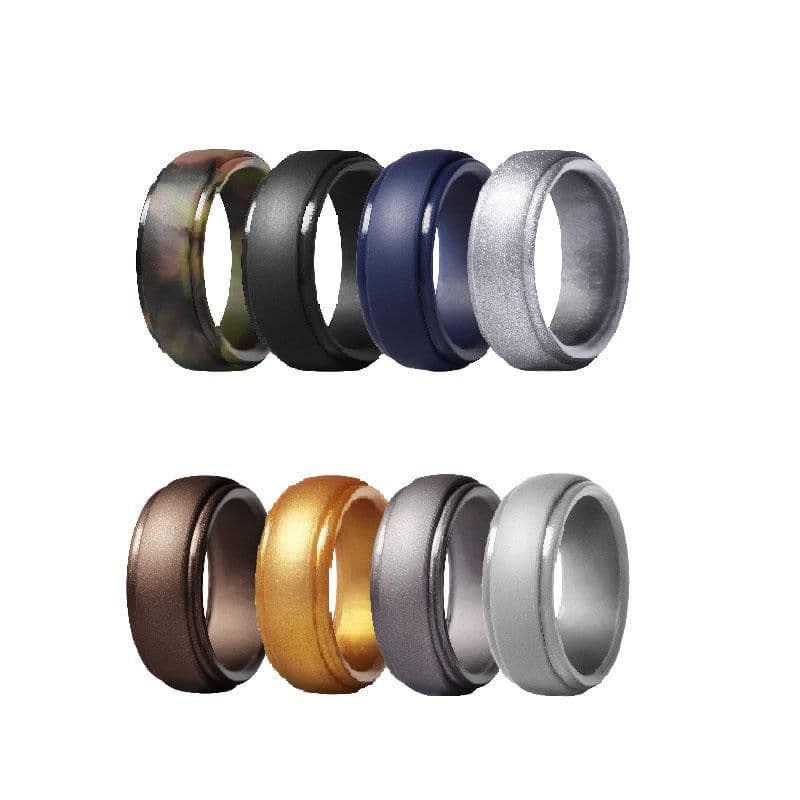 image-Silicone Ring Men's 8 Color Set Curved Step Geometric Sports Ring