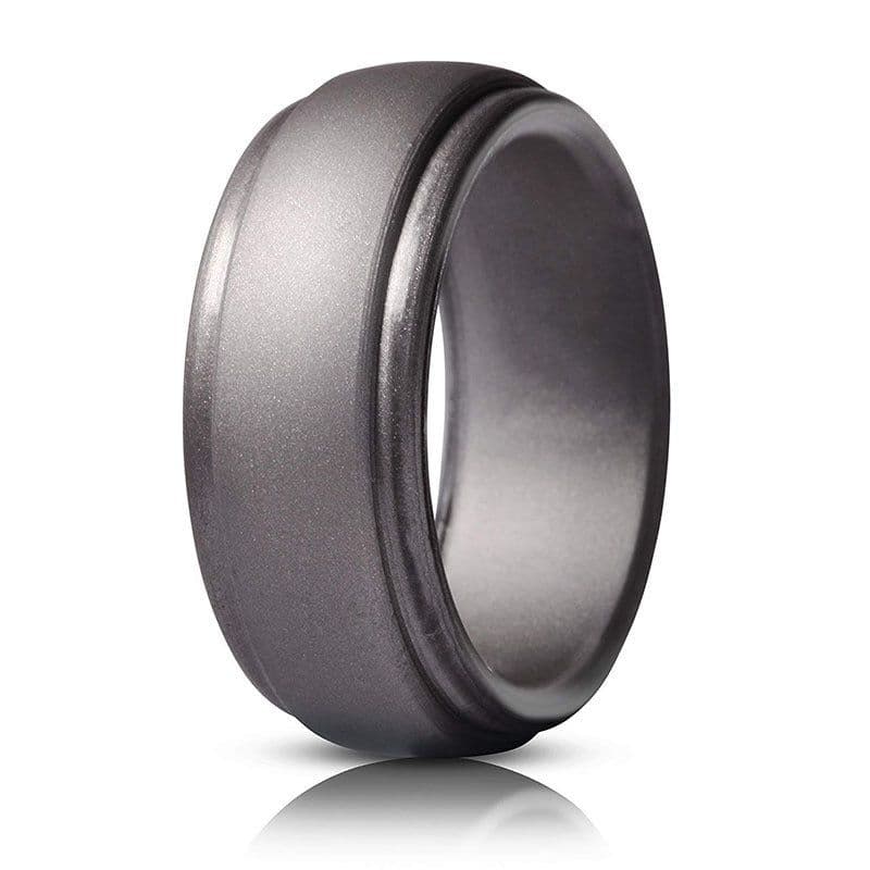 image-Silicone Ring Men's 8 Color Set Curved Step Geometric Sports Ring