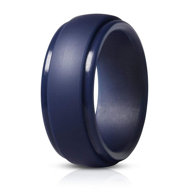 image-Silicone Ring Men's 8 Color Set Curved Step Geometric Sports Ring