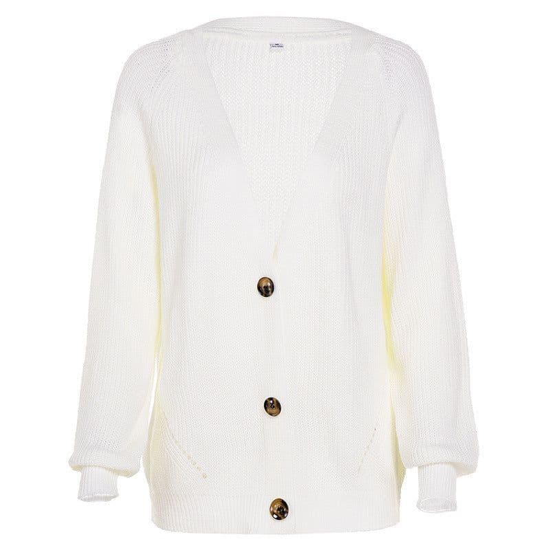 image-Women's Solid Color Knit Cardigan Sweater V-Neck Long Sleeve