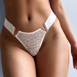 image-Women's Low-Waist Nylon Briefs with V-Ring Metal Buckle & Lace