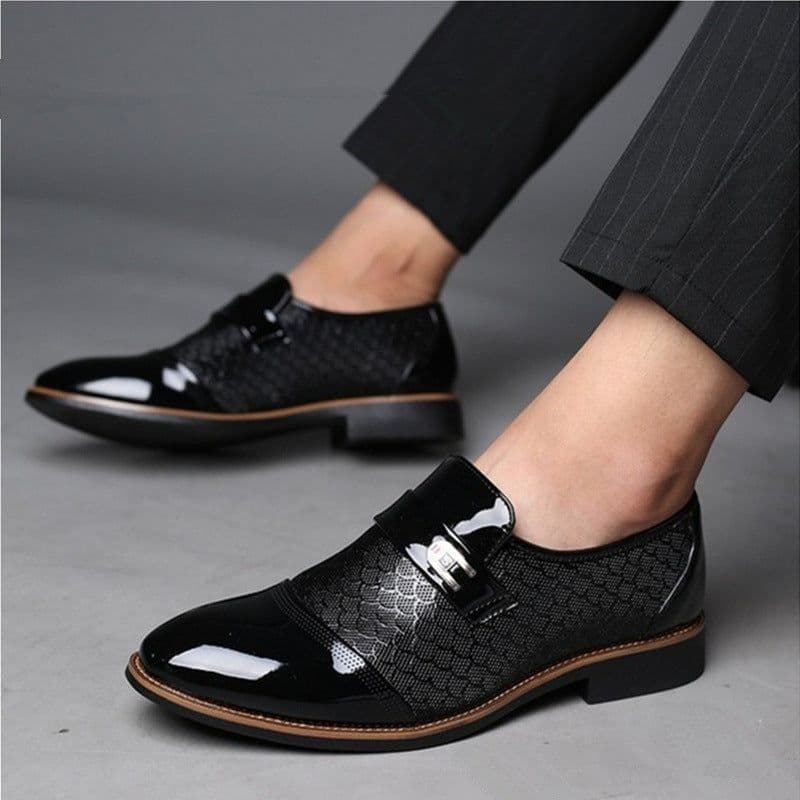 image-Men's Embossed Leather Casual Shoes Size 47-48 Large