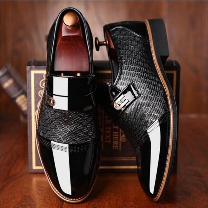 image-Men's Embossed Leather Casual Shoes Size 47-48 Large