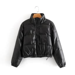 image-S2 Women's Faux Leather Cotton Padded Jacket Black 04391002800