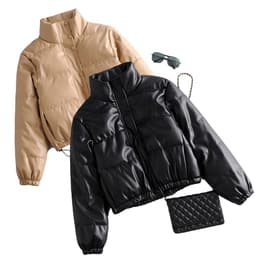 image-S2 Women's Faux Leather Cotton Padded Jacket Black 04391002800