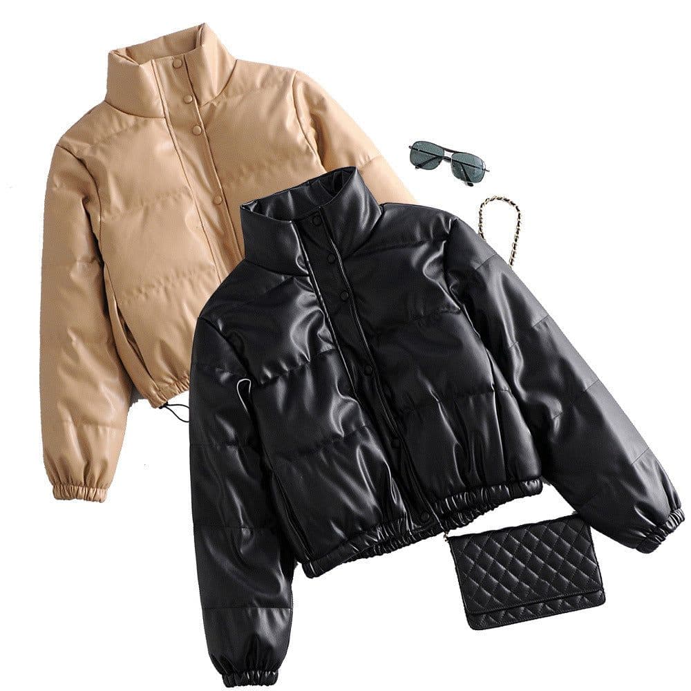 image-S2 Women's Faux Leather Cotton Padded Jacket Black 04391002800