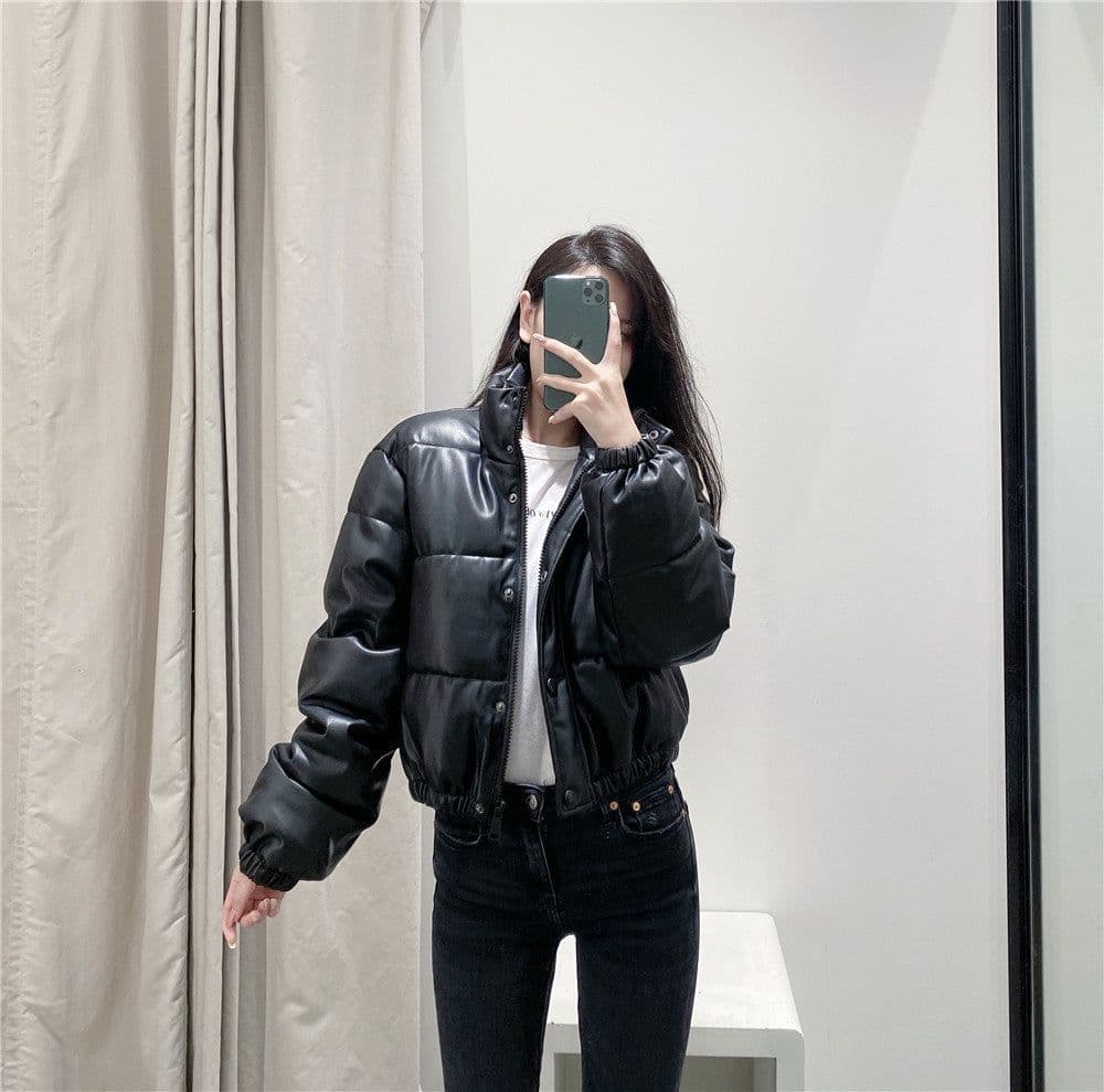 image-S2 Women's Faux Leather Cotton Padded Jacket Black 04391002800