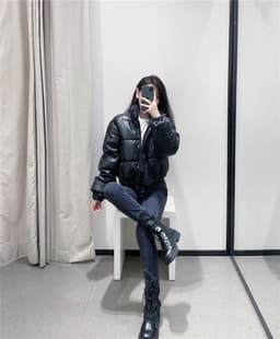 image-S2 Women's Faux Leather Cotton Padded Jacket Black 04391002800