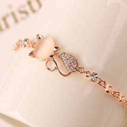 image-Cat Eye Stone Animal Bracelet Gold-Plated Alloy Korean Style