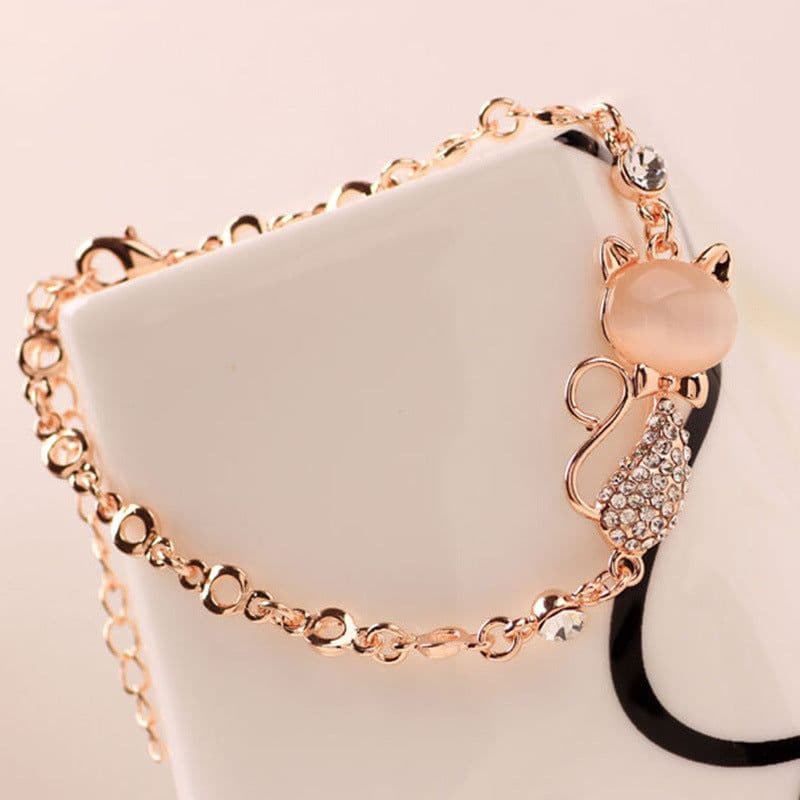 image-Cat Eye Stone Animal Bracelet Gold-Plated Alloy Korean Style