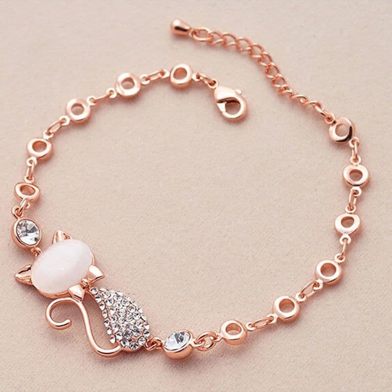 image-Cat Eye Stone Animal Bracelet Gold-Plated Alloy Korean Style