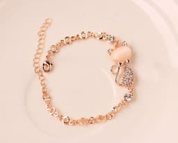 image-Cat Eye Stone Animal Bracelet Gold-Plated Alloy Korean Style