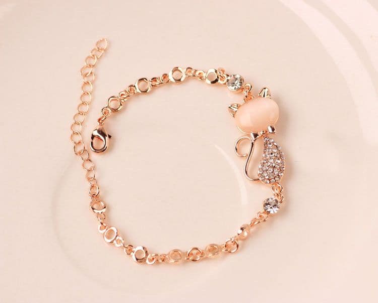 image-Cat Eye Stone Animal Bracelet Gold-Plated Alloy Korean Style