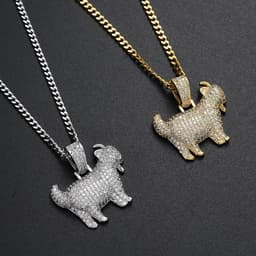 image-Zircon Goat Pendant Hip Hop Necklace with Cuban Chain