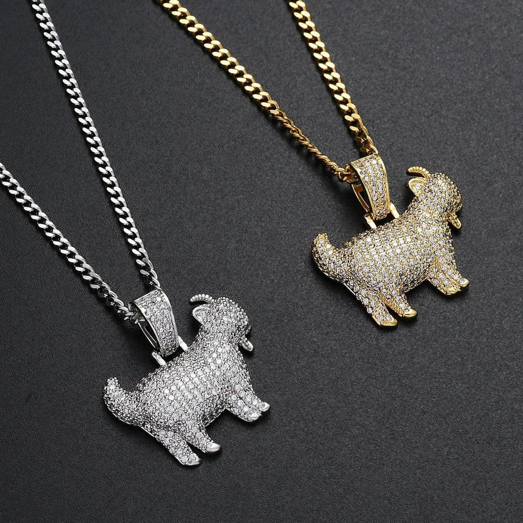 image-Zircon Goat Pendant Hip Hop Necklace with Cuban Chain